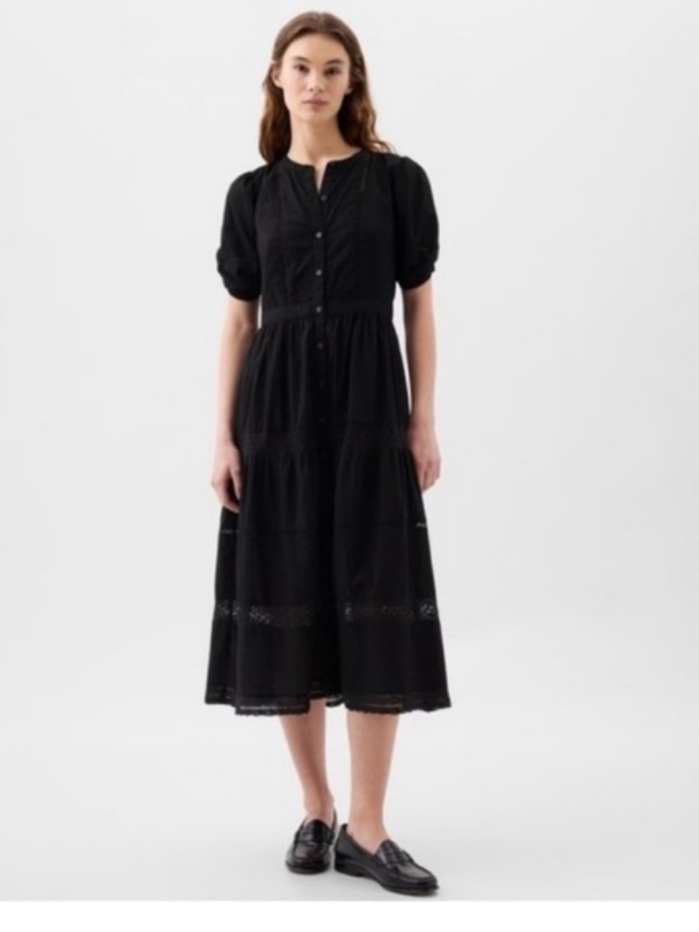 GAP Black Tiered Midi Dress